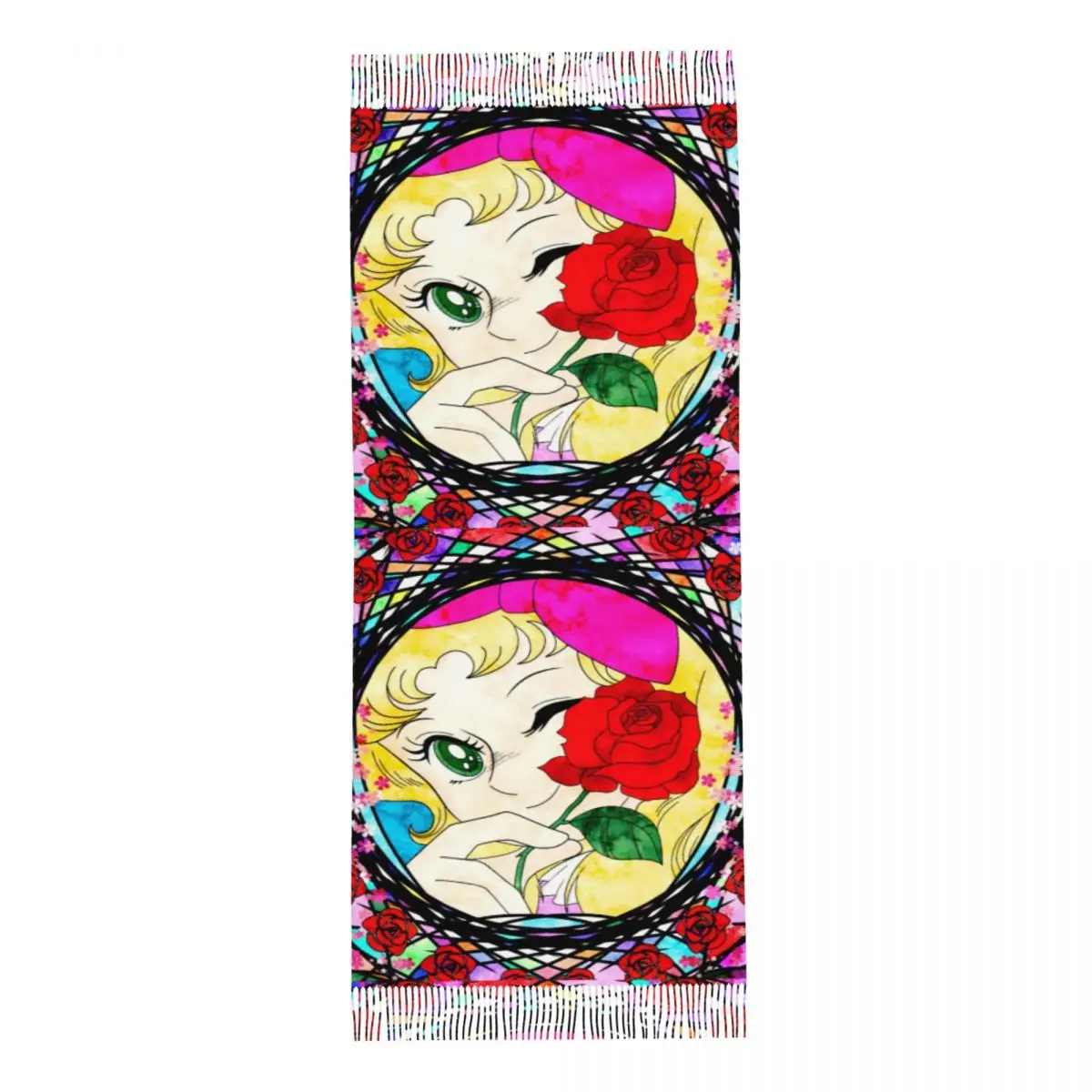 Custom Japan Cartoon Candy Candy Scarf Wrap for Women Long Winter Warm Tassel Shawl Unisex Anime Manga Scarves