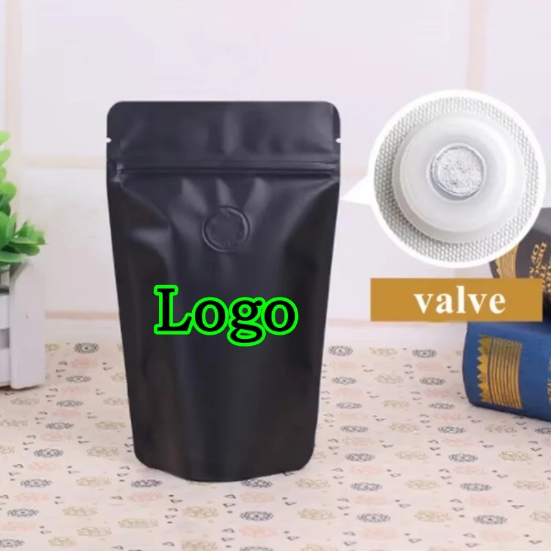 100PCS 50g Aluminum Foil Coffee Beans Ziplock Packaging Pouches DIY Logo Matcha Cocoa Tea Visiable One-way Valve Storage Bag