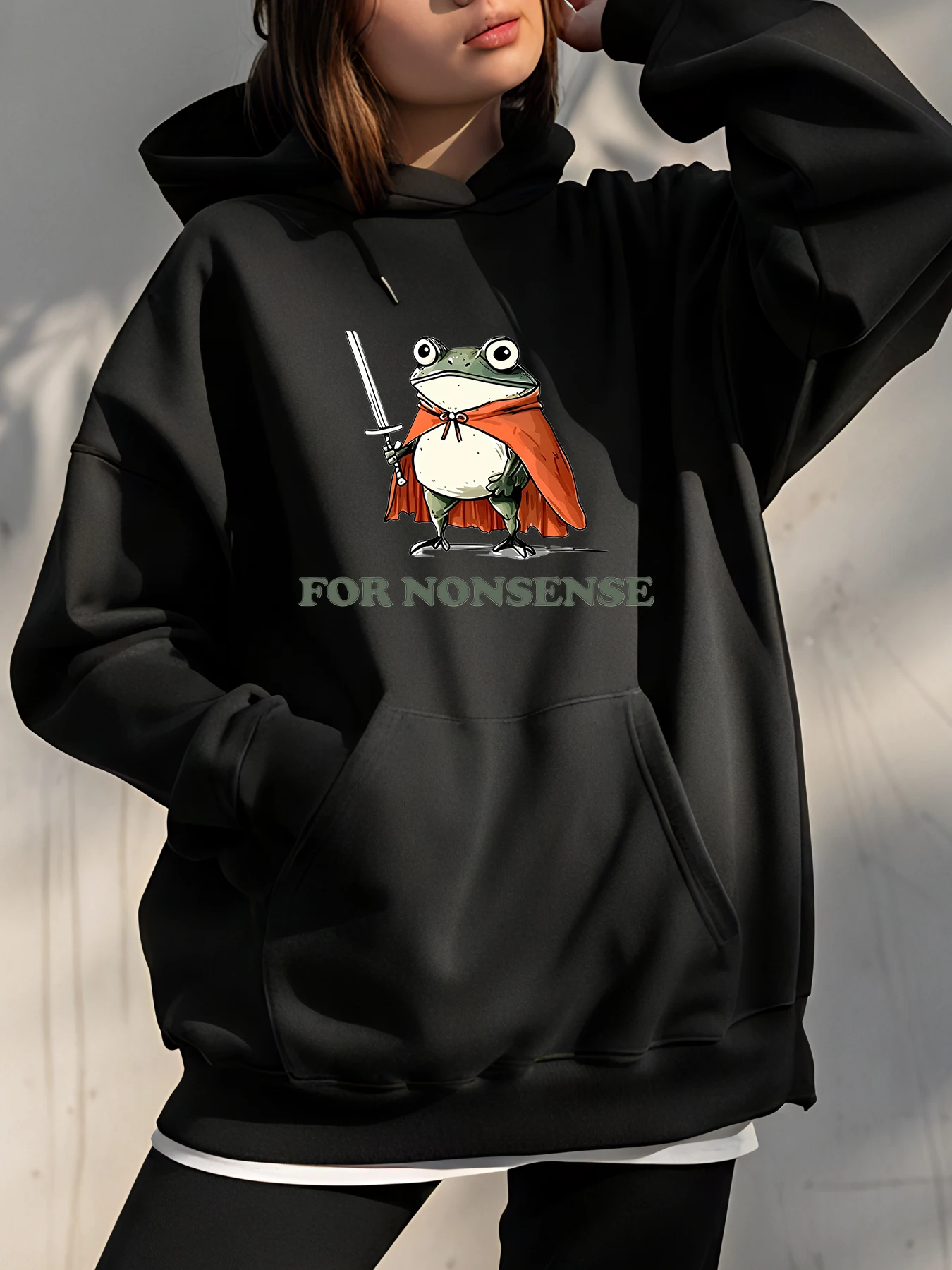 سترة بغطاء للرأس من Frog Knight For Nonsense Print كاجوال للجنسين ملابس الشارع الشهير أزياء النساء والرجال #1