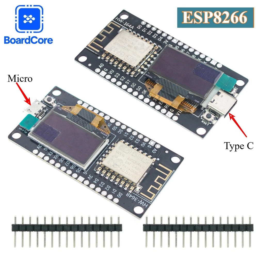 NodeMCU ESP8266 Entwicklungsboard Serial Port Wifi-Modul mit 0,96 Zoll OLED-Display CH340G ESP-12F WiFi-Modul TYPE-C/Micro