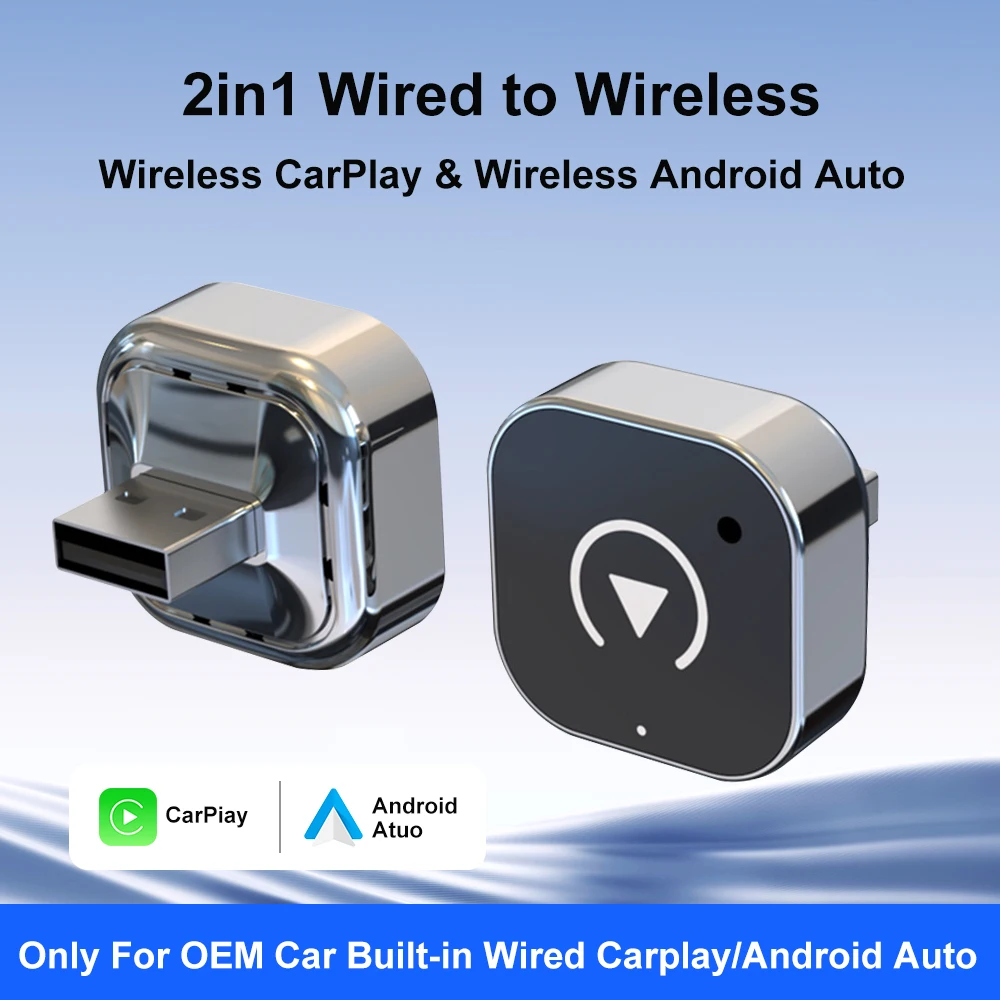 

Беспроводной адаптер CarPlay 2-в-1: проводной и беспроводной донгл для Apple и Android Auto, универсальный автомобильный аксессуар, CarPlay AI Box, Plug and Play