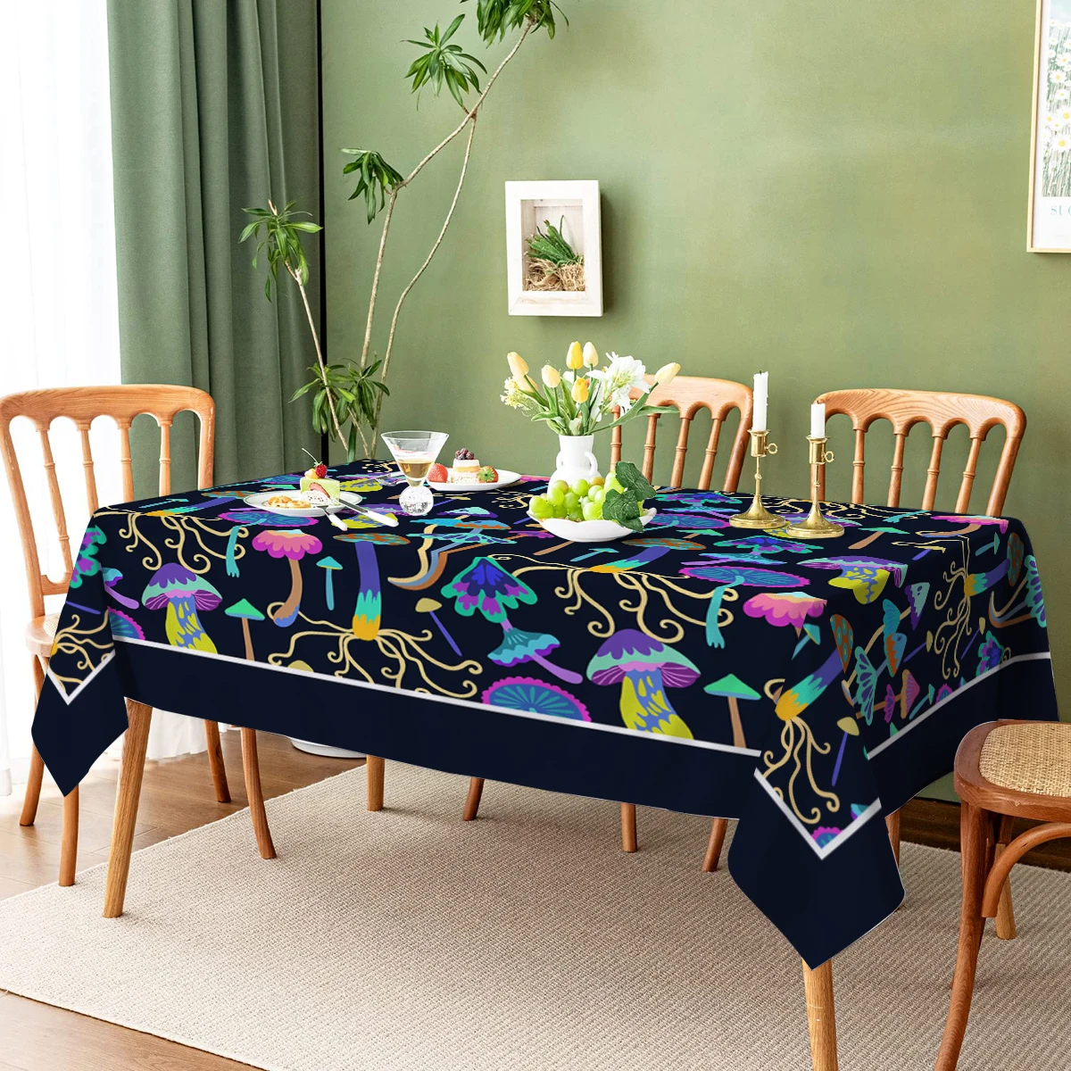 Mushrooms Twist Tentacles Stain Resistant Tablecloth Coffee Table Antifouling Home Living Room Dining Table