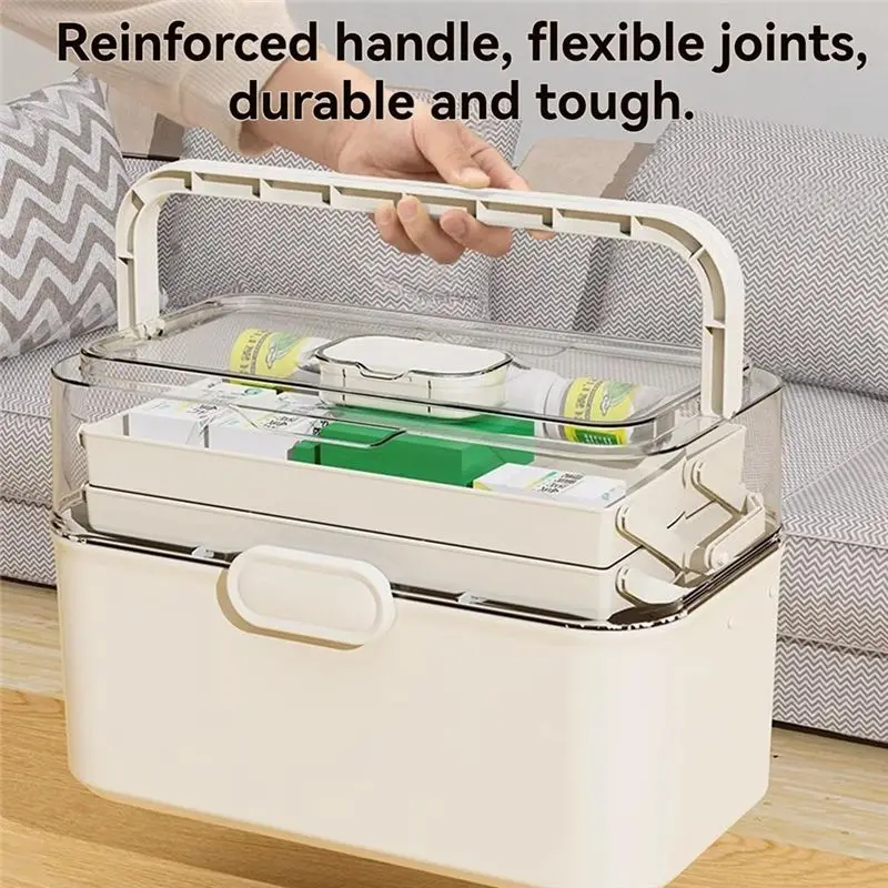 صندوق تخزين الأدوية الجديد لعام 2026 للاستخدام المنزلي، منظم حجم عائلي متعدد الطبقات ومقاوم للغبار