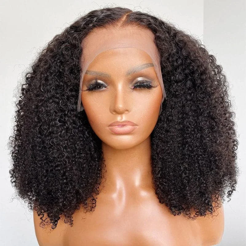 

Soft 14Inch Black 180 Density Kinky Curly Lace Front Wigs For Women With Baby Hair Synthetic Fiber Deep Part Daily Wear Wigs