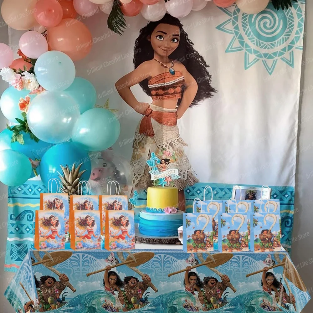 6/12Pcs Disney Moana Gift Bags Ocean Princess Birthday Party Paper Candy Treat Goody Bag Girls Favors Baby Shower Decorations