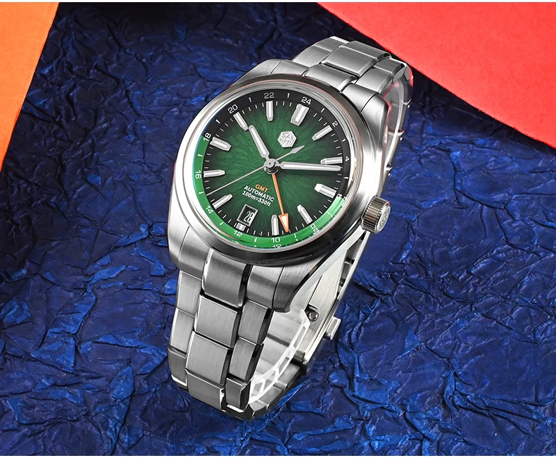 San Martin Men Automatic Watch 39mm Gada Enamel JianZhan GMT Mechanical Wristwatch 100m Waterproof Luminous Sapphire Miyota 9015