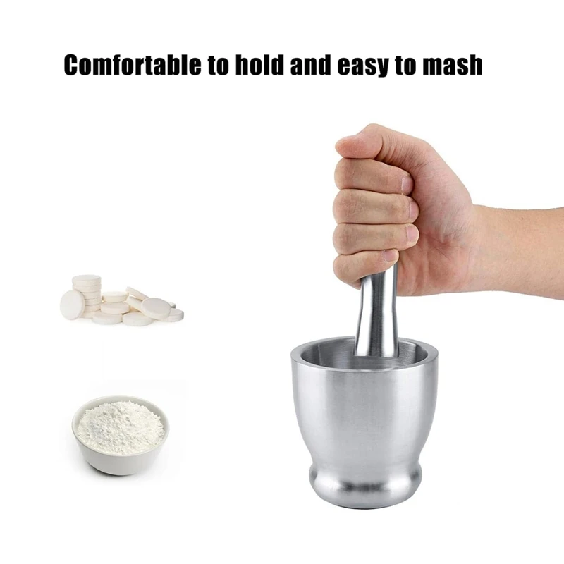 Stainless Steel Large Mortar And Pestle Spice Pill Crusher Set With Protective Lid For Kitchen Or Grinding Herbs