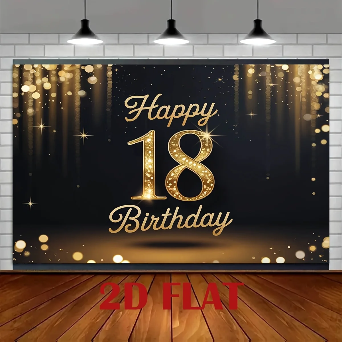 1 Stück flacher 2D-Polyester-Hintergrundstoff in Schwarz und Gold „Happy 18th Birthday“, perfekt für die Dekoration von Geburtstagsfeiern