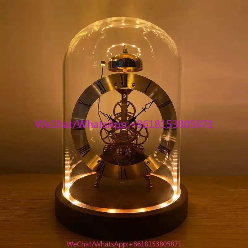 Light luxury high-end black walnut mechanical watch art desk clock luminous European retro metal stone