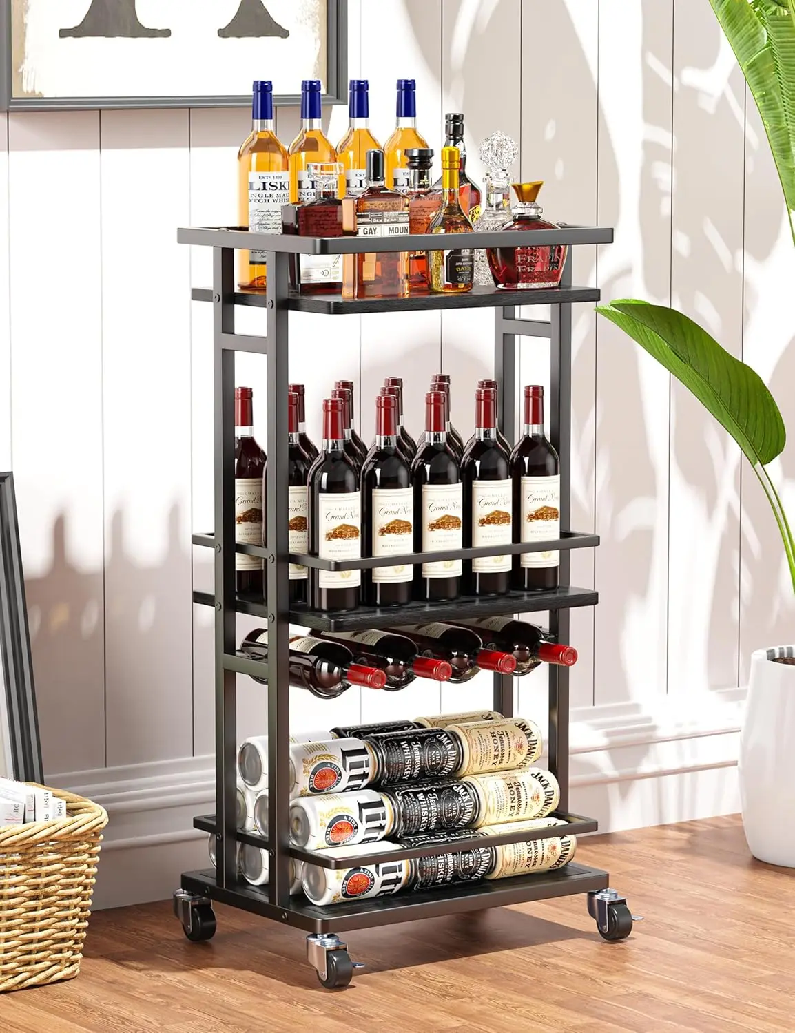 

3-Tier Rolling Bar Cart with Wine Rack, Compact Kitchen Serving Cart for Home and Party Use