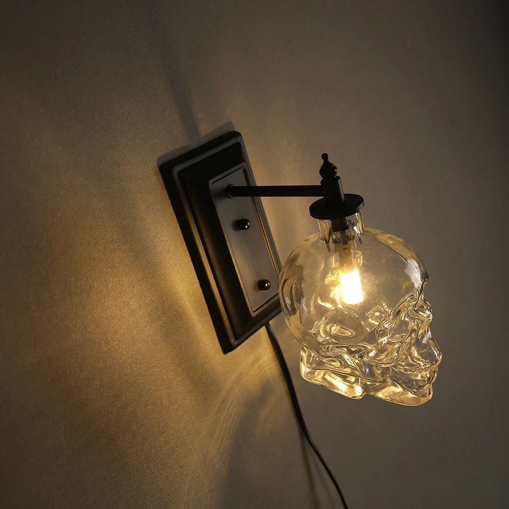 Loft Industrial Iron Pipe Wall Lamp Vintage Skull Bottle Decor Sconce For Bar Cafe Corridor Home Decor Lighting