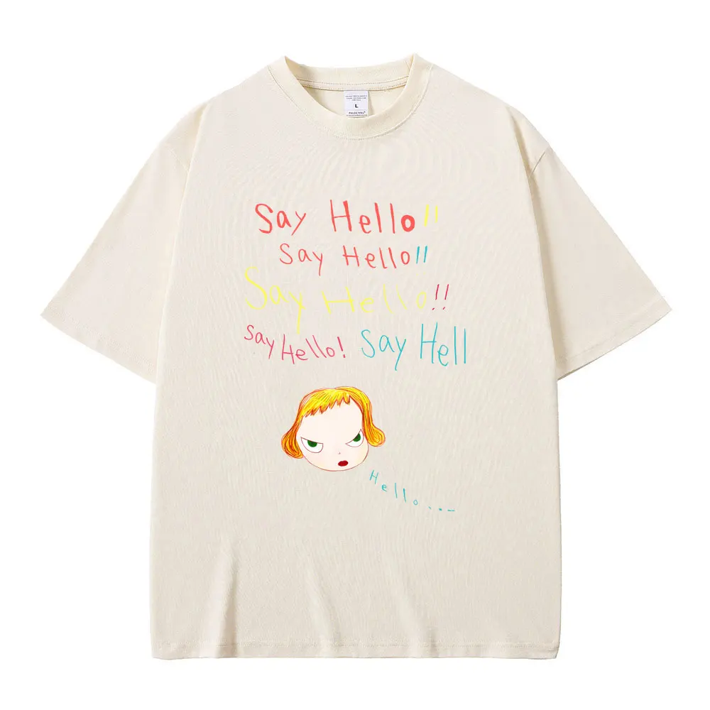 

Hot Sale Yoshitomo Nara Say Hello Funny Meme T Shirts Summer Men Women Casual Versized T-shirt Unisex Y2k Art Aesthetic T-shirts