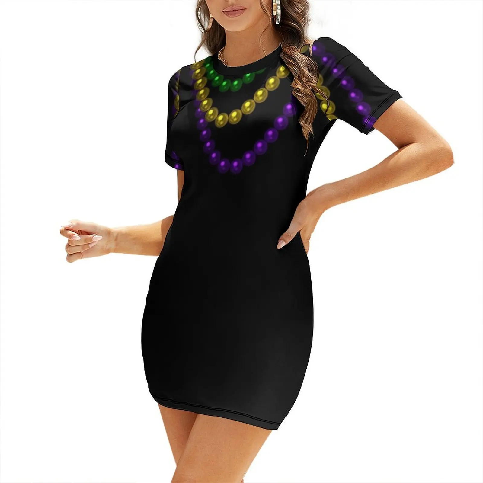 

Mardi Gras Beads Short Sleeved Dress Aesthetic clothing dresses for woman dress for women summer Dress