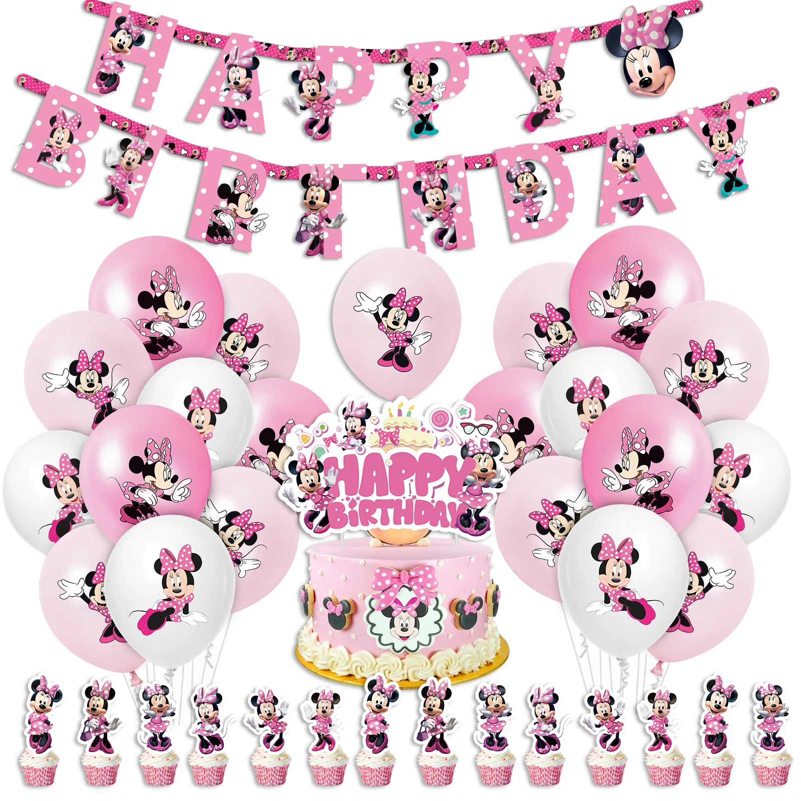 Disney Minnie Mouse Theme Birthday Party Shower Paper Disposable Tableware for girl favor DIY balloon Paper Cup Cake Plate Decor