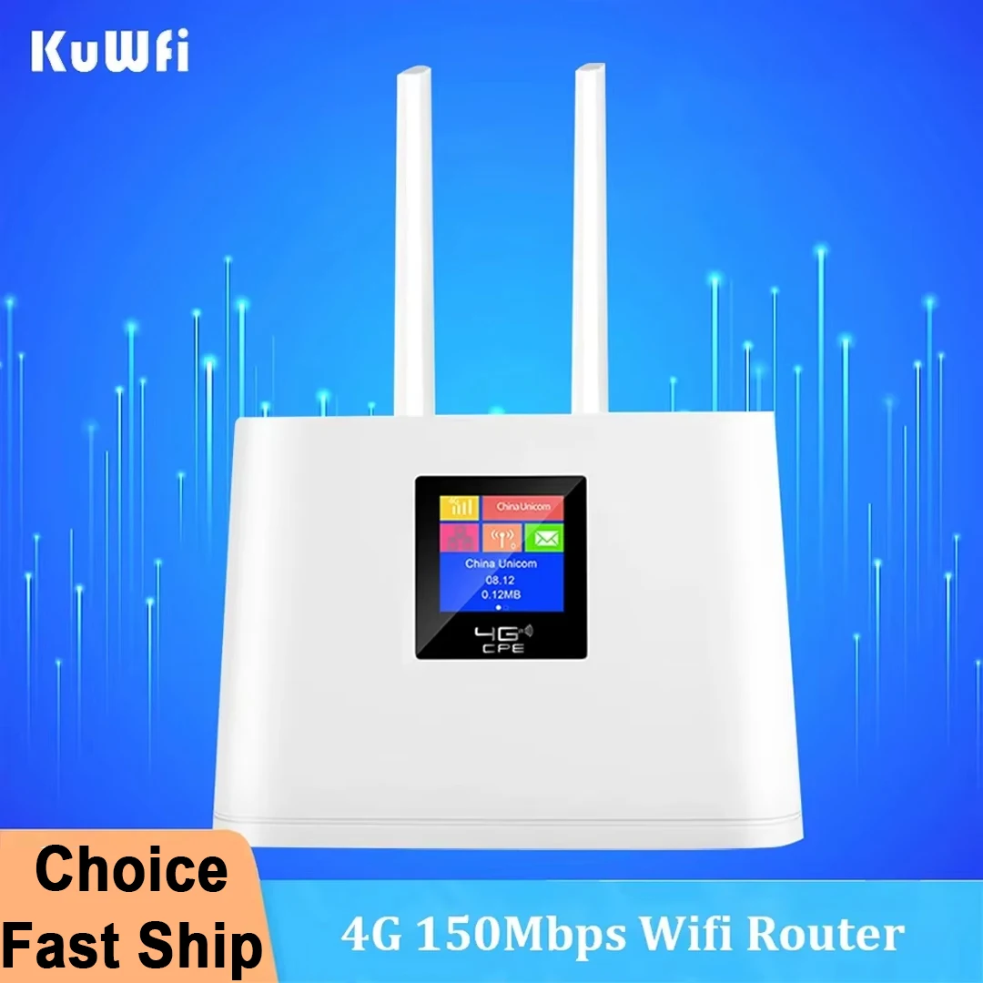 KuWFi 4G CPE Wireless Router SIM Card to Wifi LTE Router RJ45 WAN LAN Wireless Modem WiFi Hotspot With Smart Display