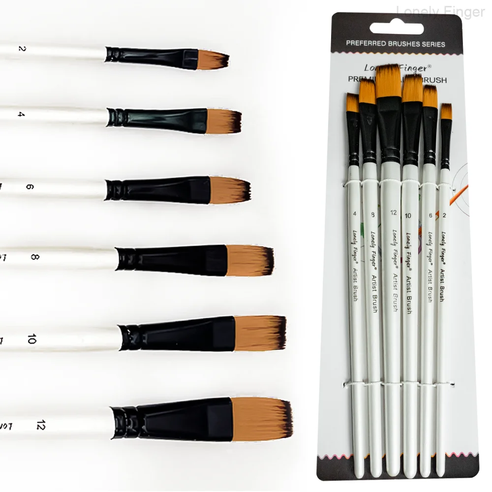 

Flat Paint Brushes 6pcs for Watercolor, Acrylic, Oil, Tempera and Gouache Painting