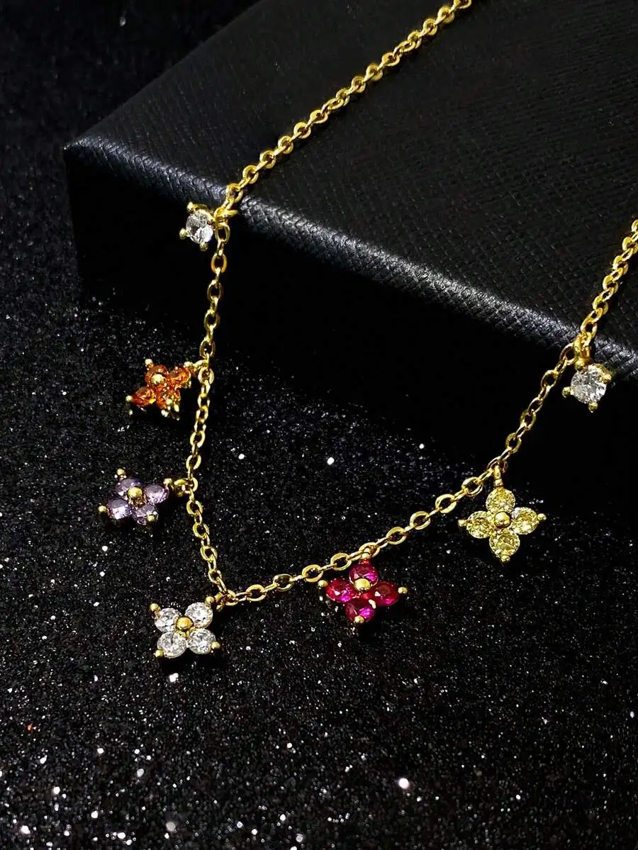 

Elegant Multi-Hued Flower Pendant Anklet, Dainty Chain Foot Jewelry For Women