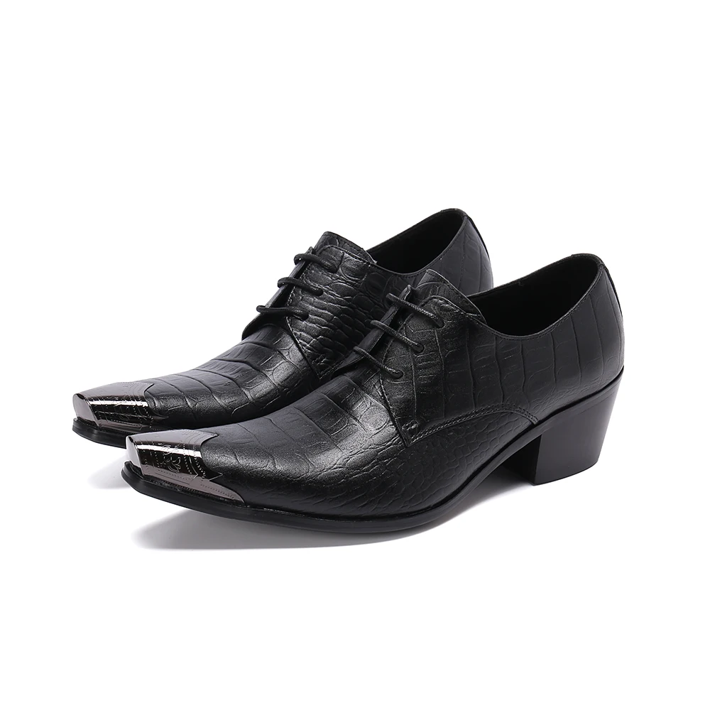 

Social Lace Up Business Office Formal Shoes Banquet Metal Square Toe Derby Shoes Big Size Cow Leather Business Men Oxfords Shoes