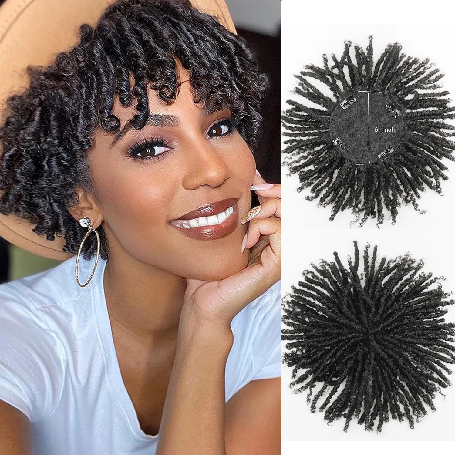 6 Inch Clip In Dreadlock Hair Topper 60g Synthetic Short Locs Hair Piece Mini Twist Loc Crown Topper For African American Women