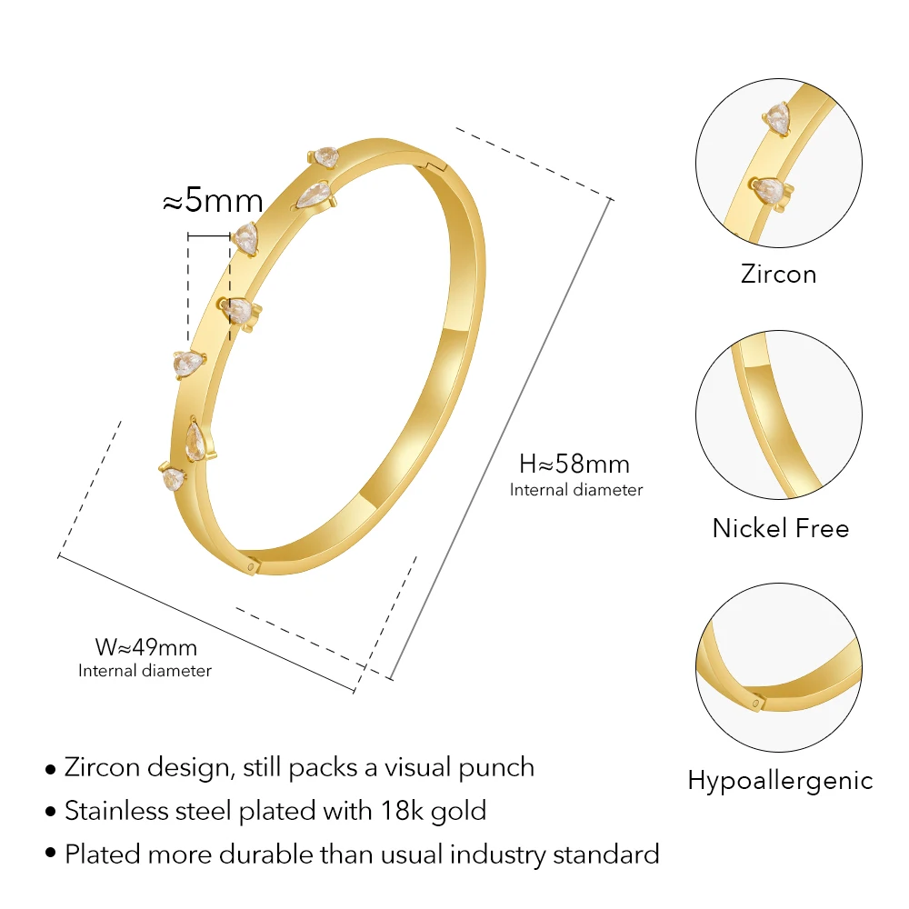 Pulseras Triangular Zircon Press Bangle For Women's Stainless Steel Cuff Bracelet Trendy Cute Elegant Jewelry B232377