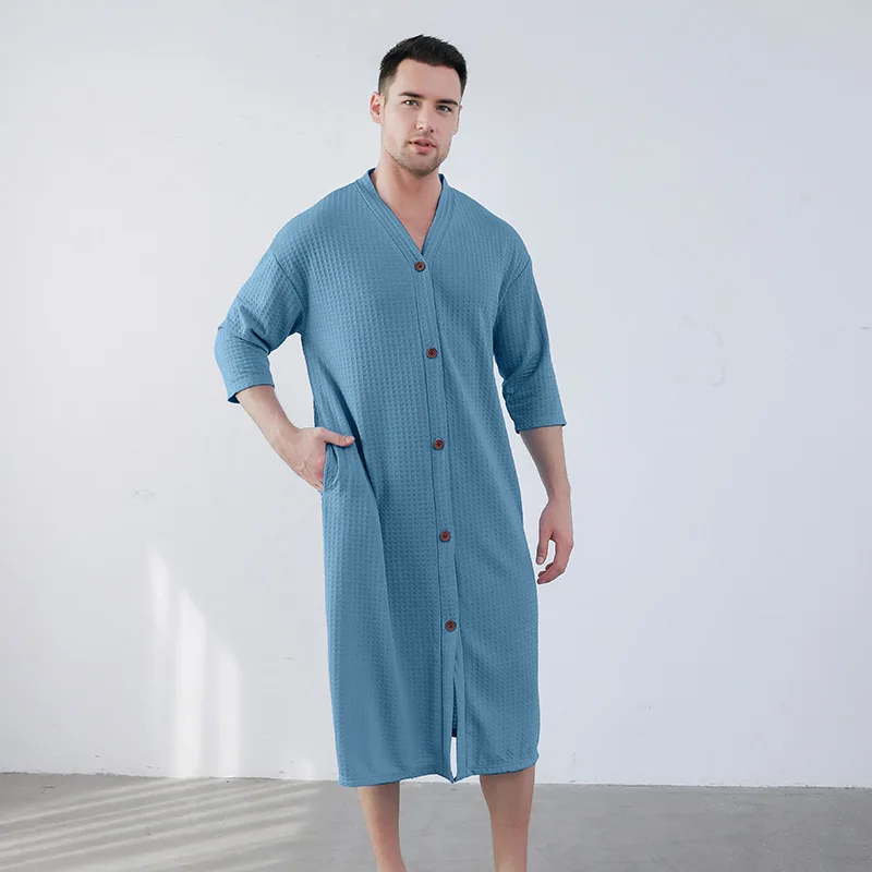 New Button Men's Pajamas Thin Fattened Plus Size Pajamas Bathrobes One-piece Pajamas Men's Loungewear Robe Kimono Bath Robe Men