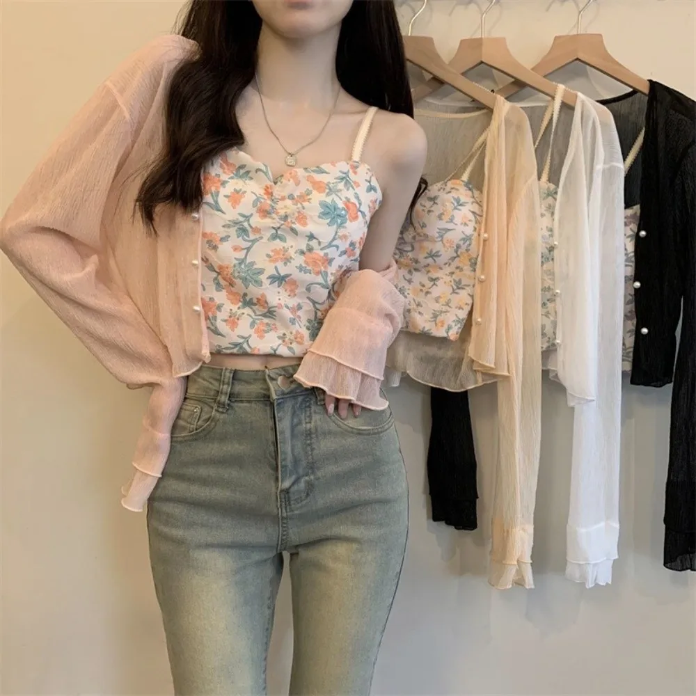 Versatile Elegant Open Cardigan Korean Style Single Breasted Chiffon Cardigan Thin Breathable Air Conditioned Shirt For Women
