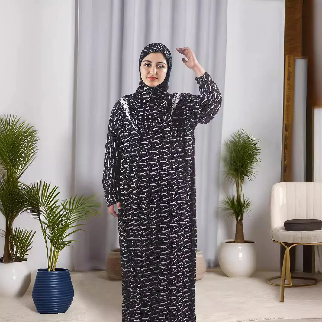 Middle East Elegant Printed Muslim Robe Abaya Casual Comfortable Dress Large Women's Hooded Robe