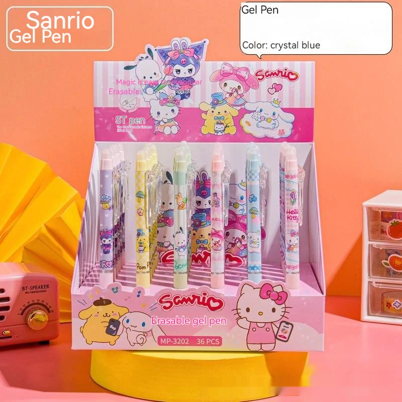 

Sanrio 12/36pcs Kawaii Gel Pen Cartoon Hello Kitty Kuromi Roll Student Stationery Wholesale Writing Pen 0.5mm Black Office Pen