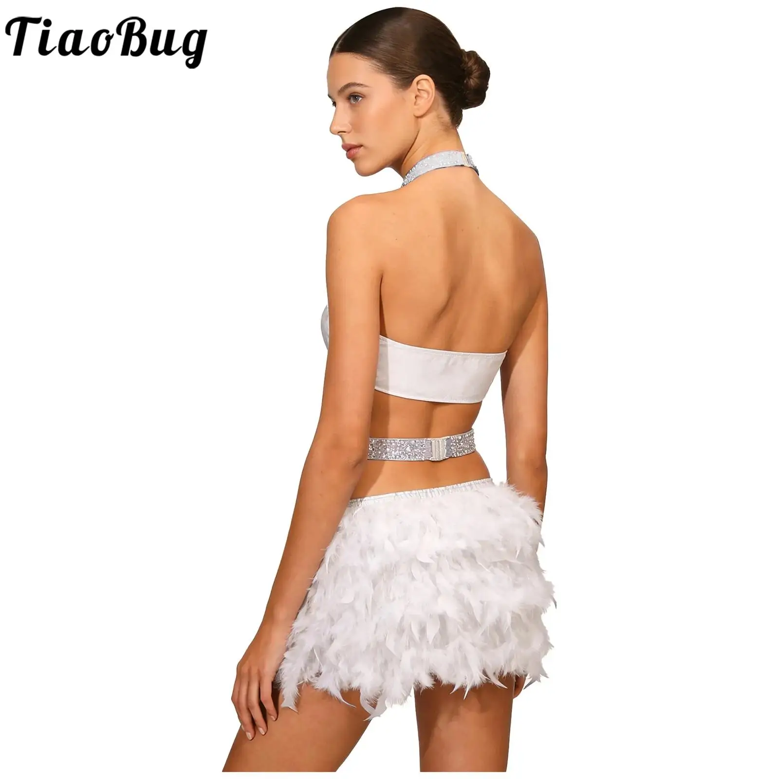 

Women Girl Jazz Ballet Jersey Dance Dress Stage Performance Costume Sequins Feather Leotard Skirted Bodysuit Dancewear Skating