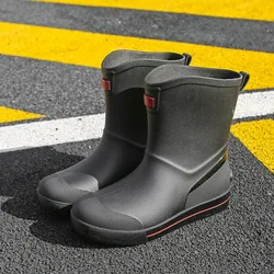 Men's Fashionable Non-slip Mid-calf Rain Boots New Takeaway Rider Outdoor Fishing Water Shoes Construction Site Rubber Shoes