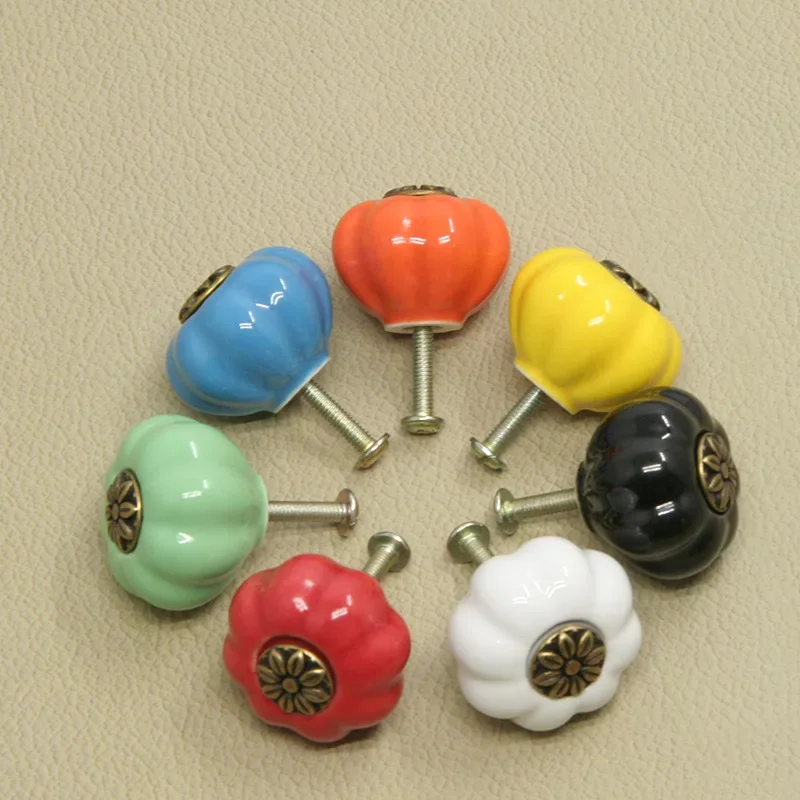 Seven color pumpkin-shaped ceramic handle pastoral modern Chinese-style cabinet drawer cabinet door single hole handles pulls