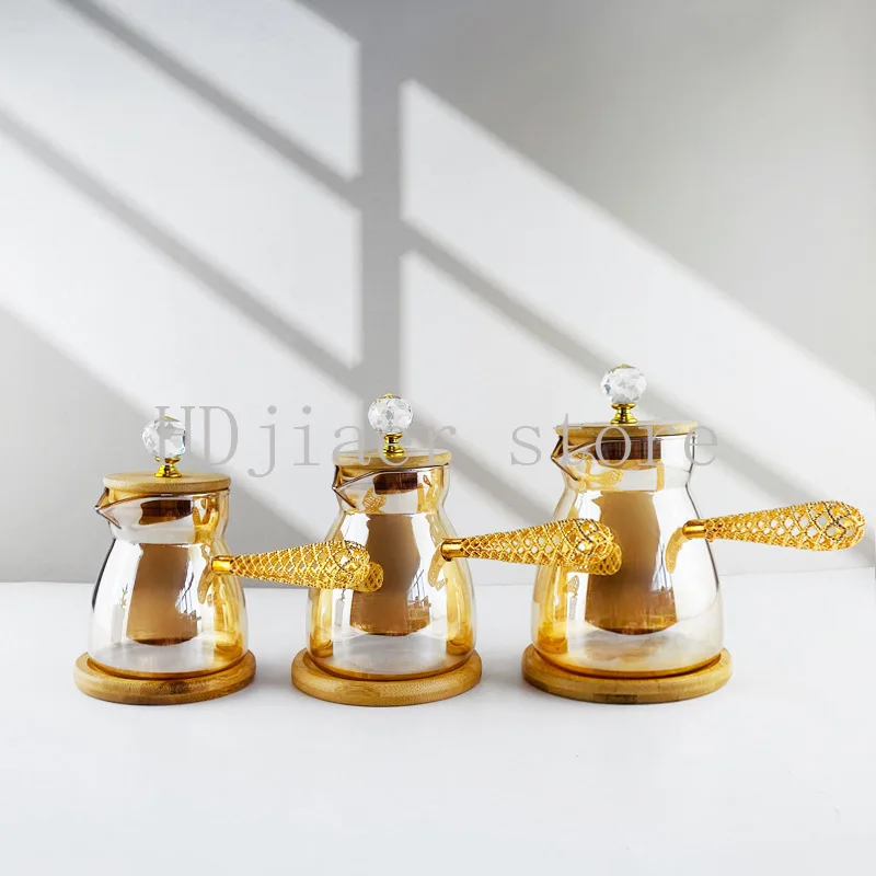 

High borosilicate high temperature resistant transparent glass coffee pot with side handle household