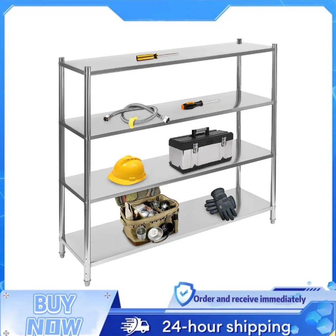 

4-ярусная стеллажная система из нержавеющей стали с регулируемой высотой, сверхпрочная, нагрузка до 60 кг на полку, для кухни, гаража, склада