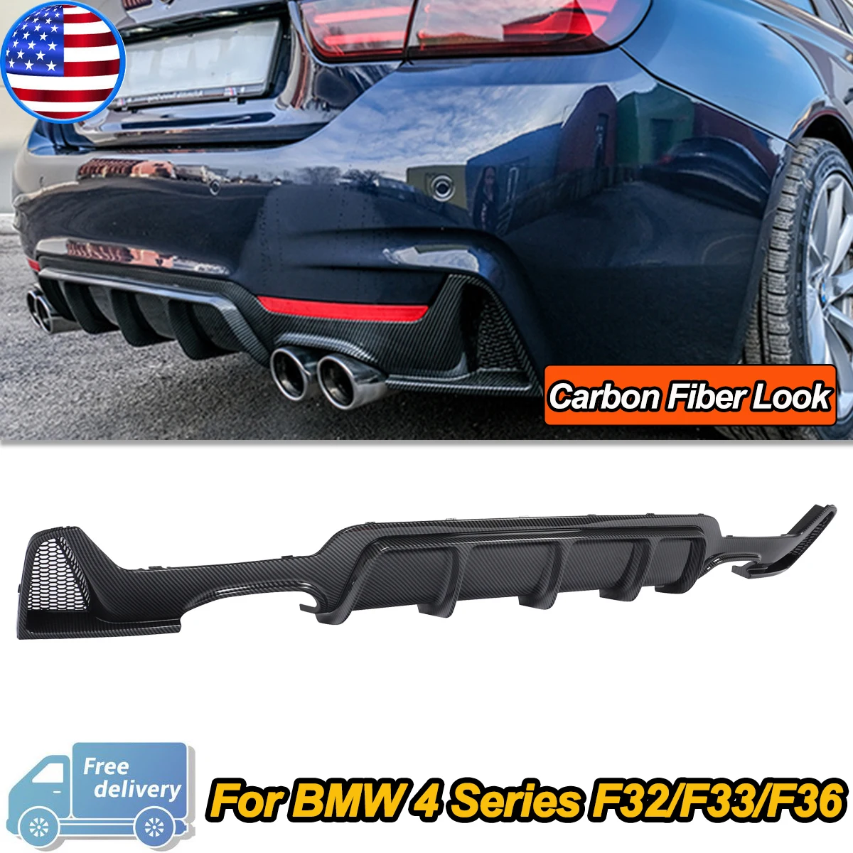 Für BMW 4er F32 F33 F36 Heckdiffusor Carbon-Optik 420i 428i 430i 435i 440i 2014-2020 M Sport Heckstoßstangenlippe