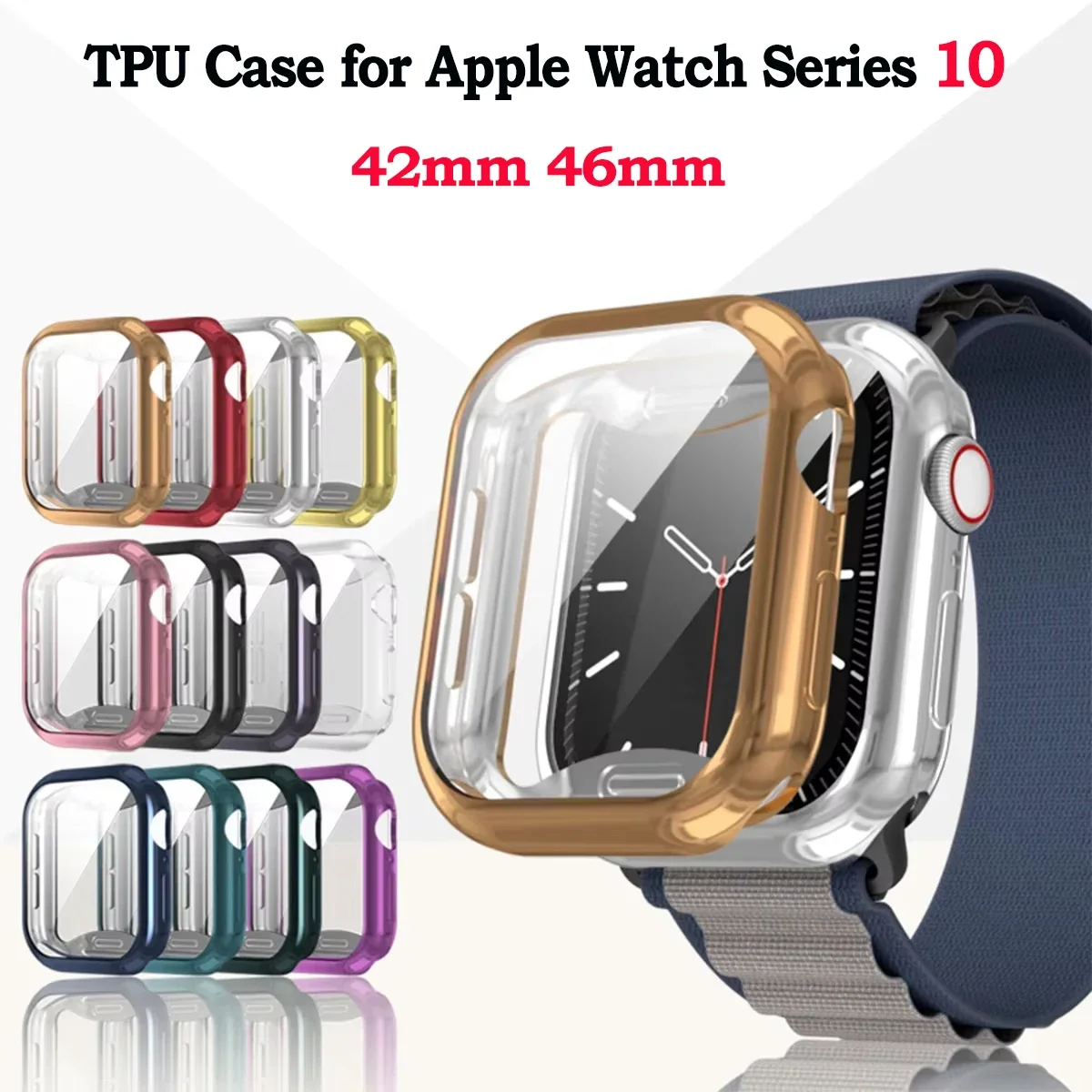 TPU Case for Apple Watch Series 10 Smart Band Full Cover Screen Protector With Cleaning cotton Anti-scratch Film Bumper