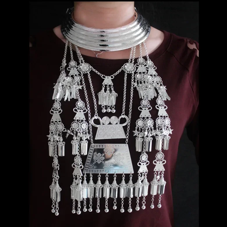 Hmong Necklace Miao Dance Chinese Folk Style Festival Accessories Collier Miao Silver Hmong Jewelry