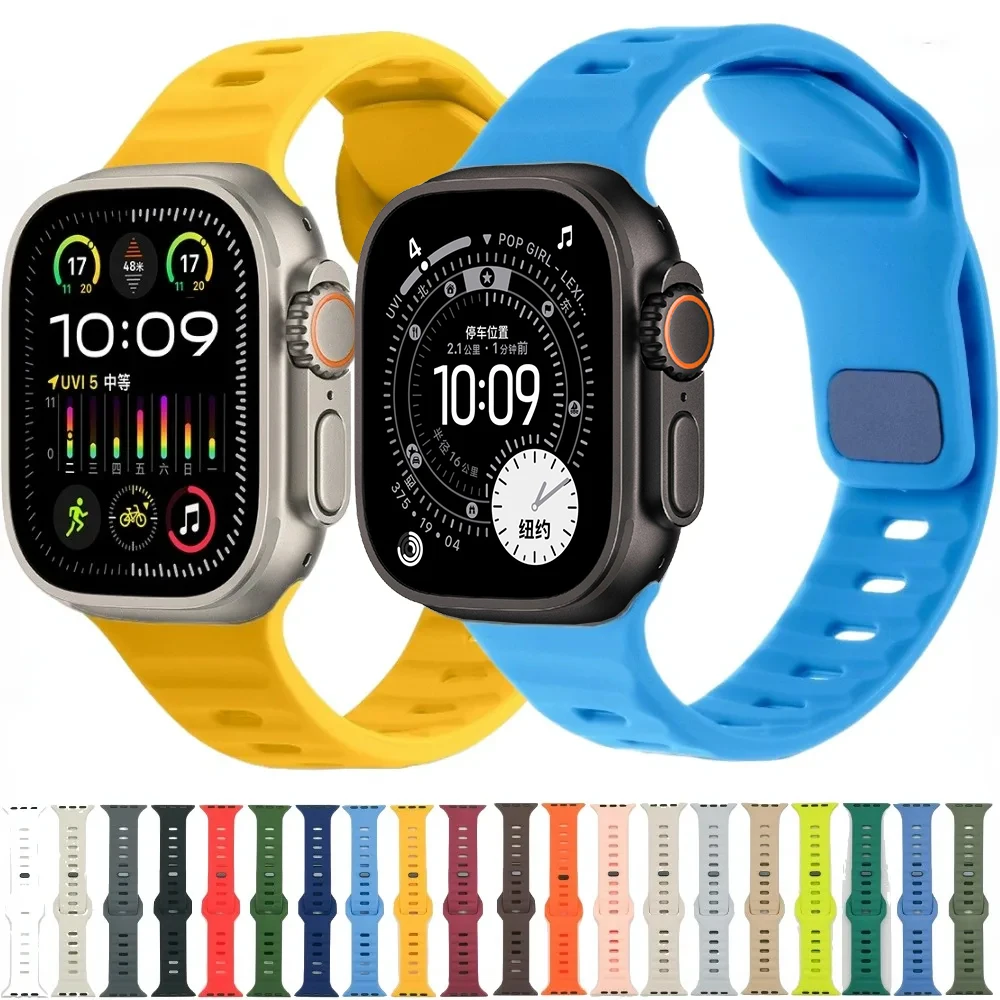 

Sports Silicone Strap for Apple watch Ultra 3 2 1 49mm/45mm 41mm 44mm 40mm Watchband iWatch Series 11 10 9 8 7 6 5 SE 3 Bracelet