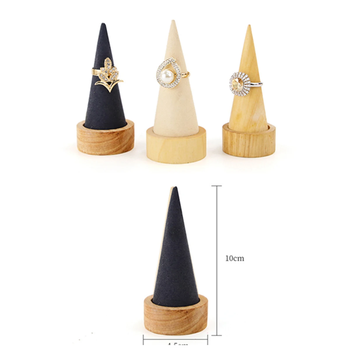 

Cone Ring Holder Solid Wood Jewelry Storage Rack Display Organizer Necklace Stand Decorative Box Wedding Anniversary Gift