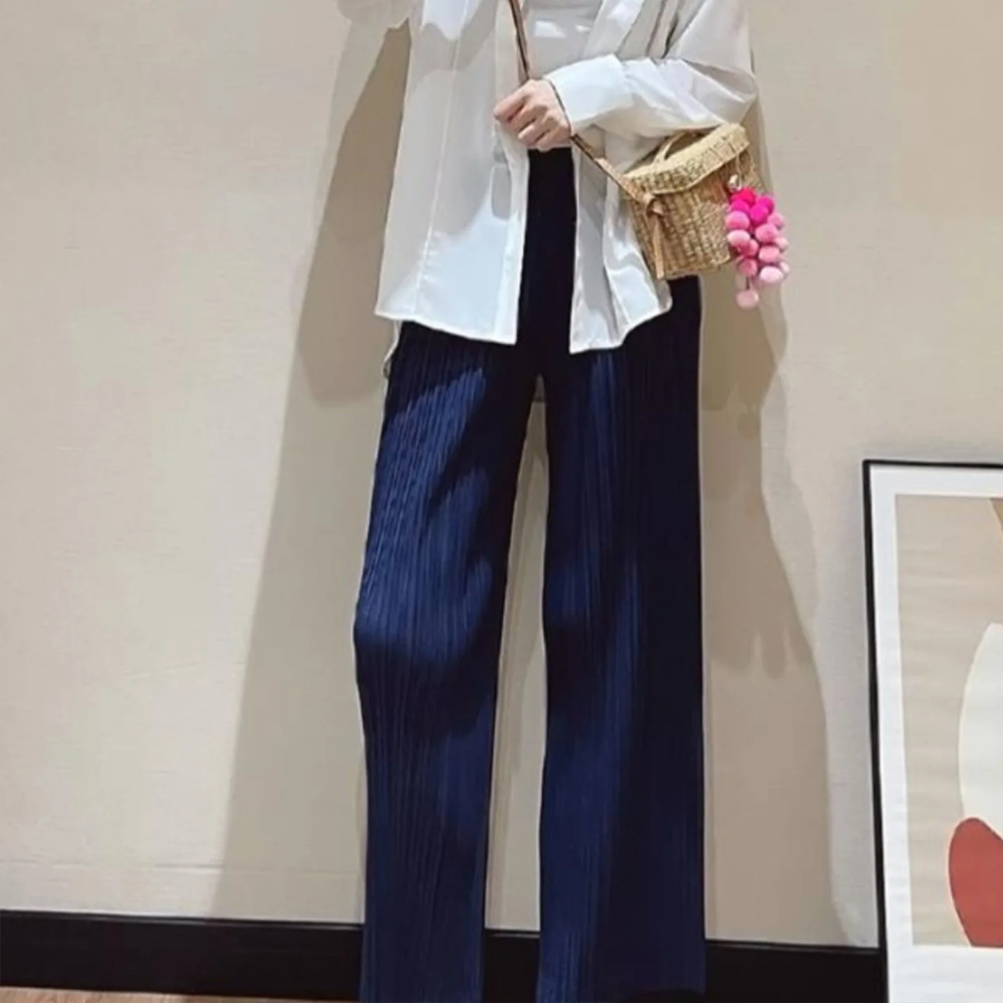 

Miyake Pleated 2025 Fashion Solid Color Peplum Wide Leg Pants Women's Nine Minute Pants Casual Pants Pleated Trousers Pleated