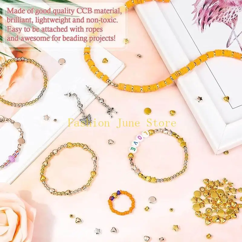 

N5KA Various Beads Star Round Bead for Jewelry Making (gold Silver Rose Gold KC Gold)