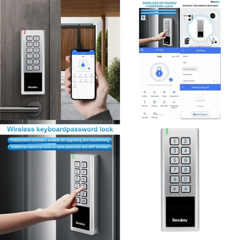 TTlock Biometric Access Control Bluetooth Physical Keybutton Wireless Metal Keypad Passcode Access Control 5V Power Battery
