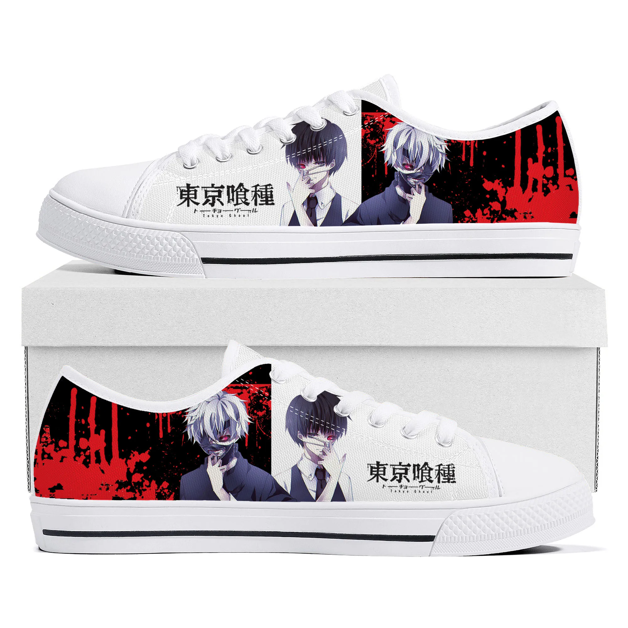 Anime Ken Kaneki Tokyo Ghoul lage top hoge kwaliteit schoenen heren dames tiener canvas sneaker casual paar sneakers aangepaste schoen