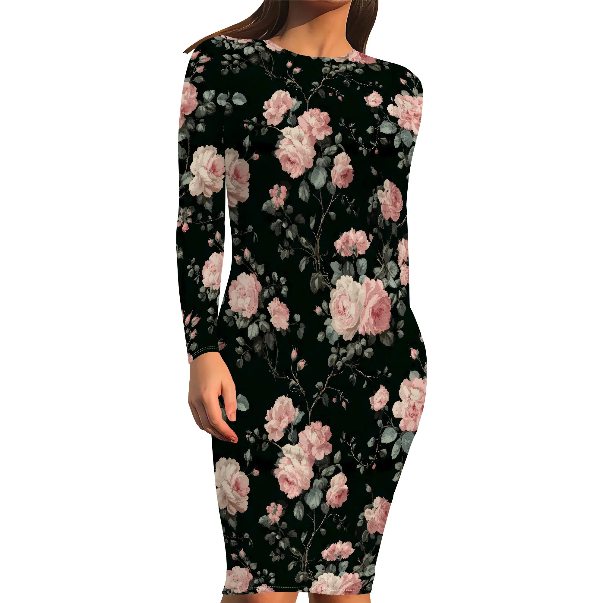 Casual Crew คอเข่าความยาวเซ็กซี่ Bodycon ชุดดินสอผู้หญิง Elegant ธุรกิจค็อกเทลปาร์ตี้ Sundress