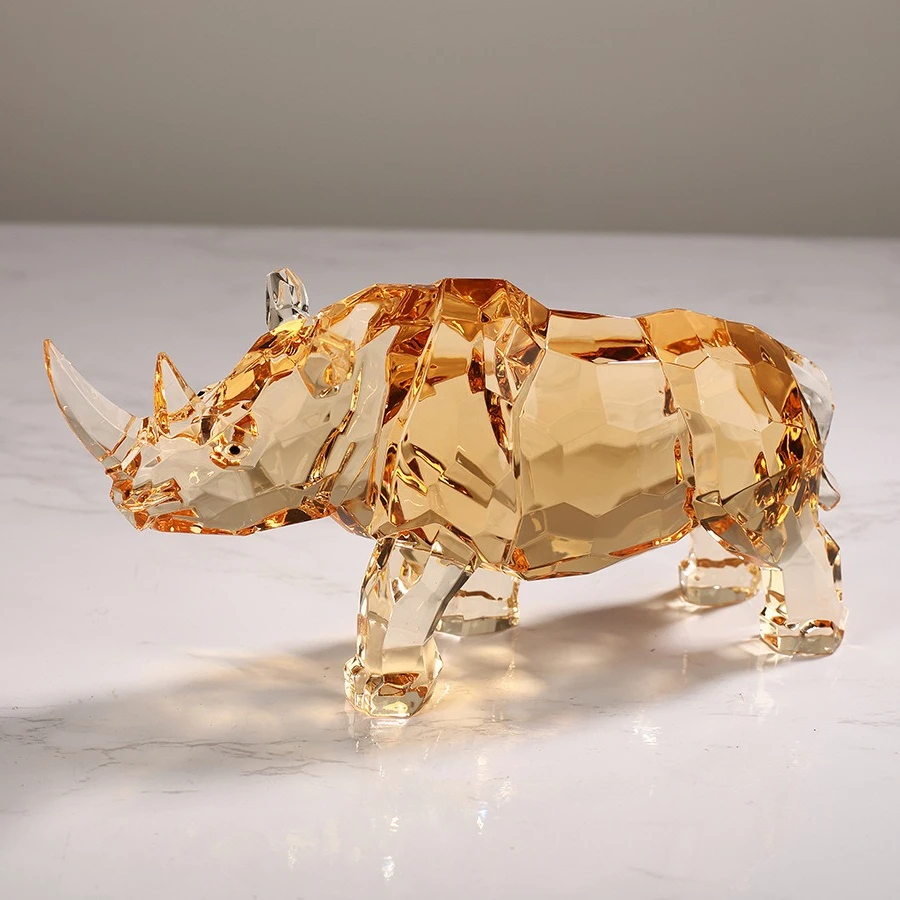 Transparent Golden Rhinoceros Simulated Rhinoceros Sculpture Acrylic Golden Animal Statue Decorative Figurines Home Decoration