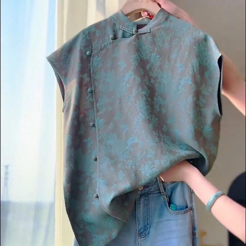 

Женские блузки в китайском стиле, корейские рубашки, МОДНЫЕ свободные весенне-летние винтажные женские топы без рукавов с принтом