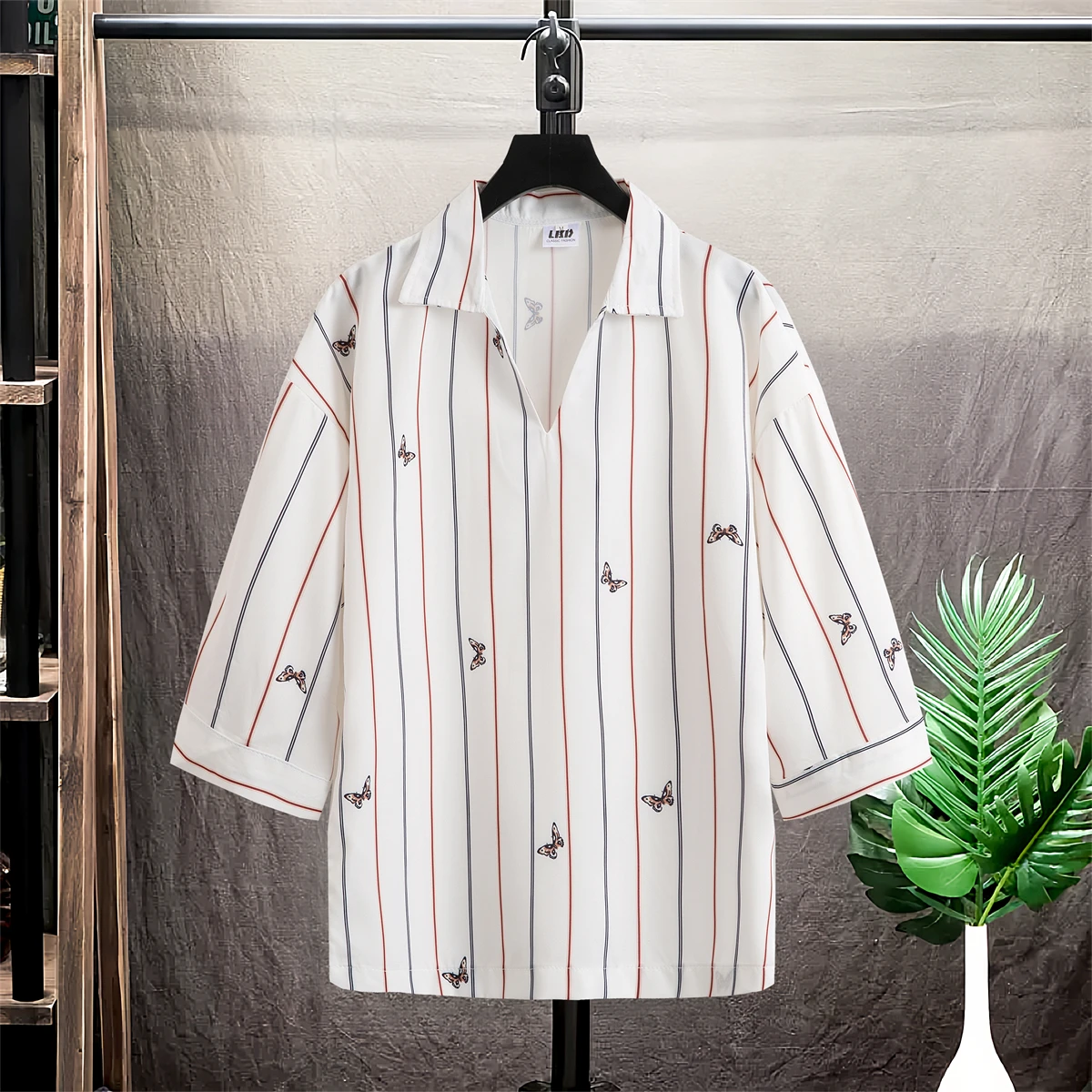 

Мужская летняя тонкая футболка из ледяного шелка с принтом, свободного кроя, дышащая, повседневная, в полоску