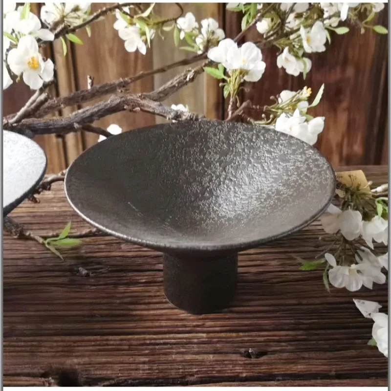 Creative Stone Pattern Round Ceramic Plate Irregular Tall Leg Candy Fruit Plate Cartoon Table Storage Bowl Dining Tableware Home