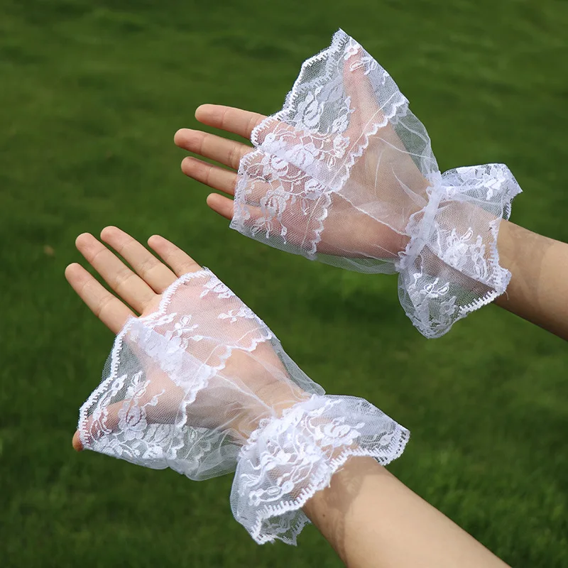 Guantes y muñequeras de encaje Retro Lolita, lazo de encaje, accesorios de vestido de novia, toma de fotos, Mangas de brazo de mano para mujer,