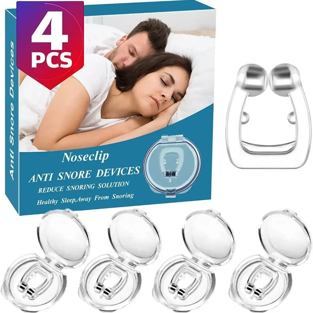 4 Pcs Anti Snore Stop Snoring Nose Clip Silicone Magnetic Sleep Tray Sleeping Aid Guard Night Device with Case Snoring Solution