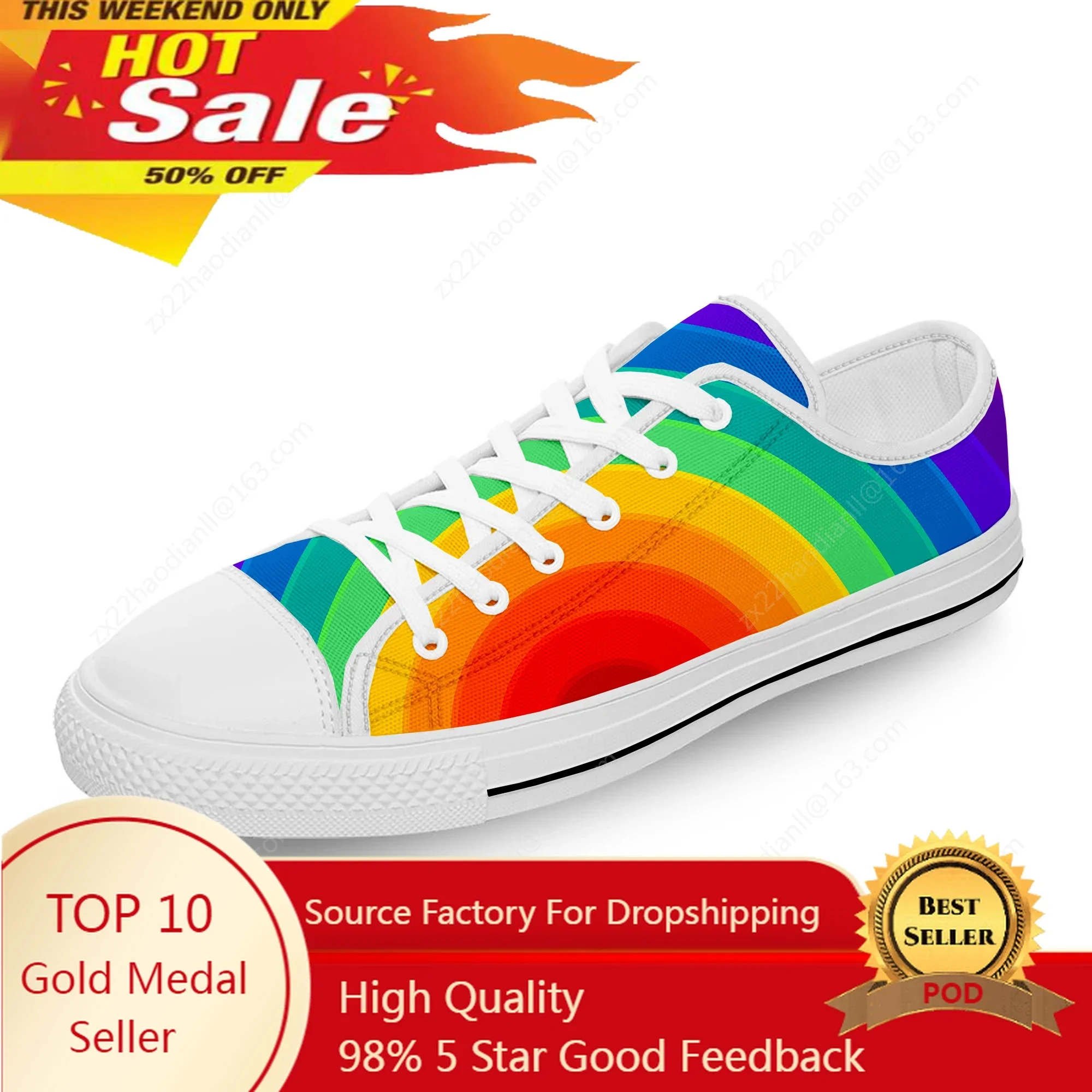 Rainbow Spot Stripe Colorful White Cloth Fashion 3D Print Low Top Canvas Shoes Men Women Lightweight Breathable Sneakers
